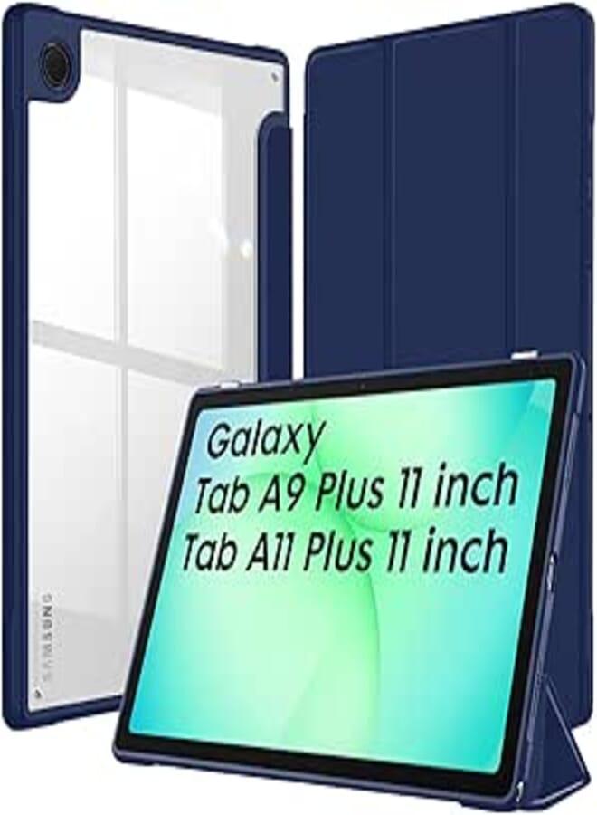 Robustrion Hybrid Cover for Samsung Galaxy Tab A9 Plus 11 Inch - Transparent Back Case With Auto Sleep/Wake Support - Navy